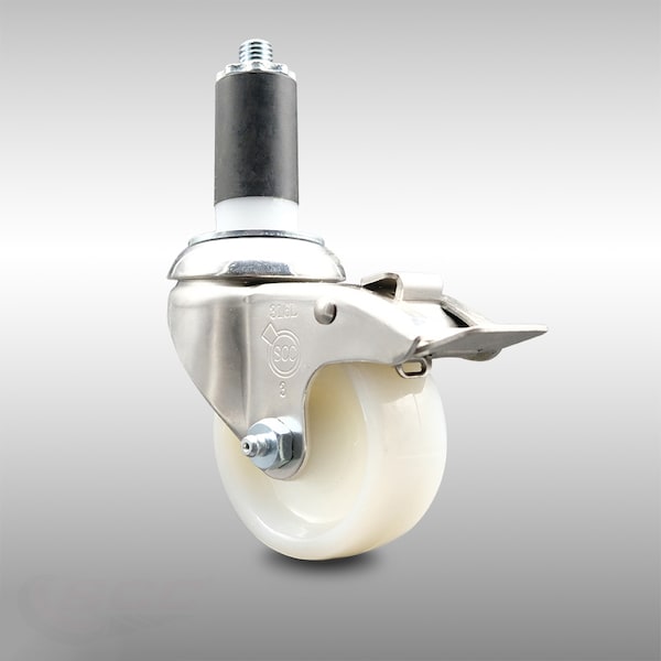 3 Inch 316SS Nylon Wheel Swivel 1-1/4 Inch Expanding Stem Caster Lock Brake SCC